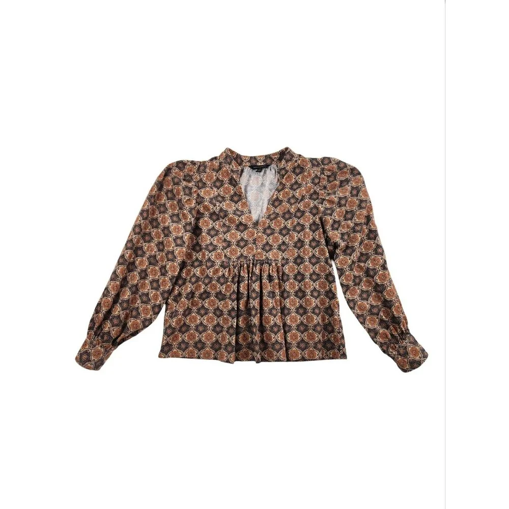 Banana Republic Corduroy V-Neck Puff Sleeve Blouse Womens XS Retro 60s Top